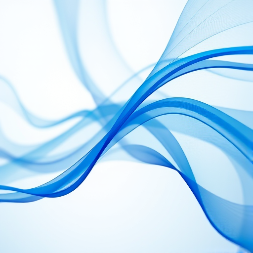 Generate a high-resolution abstract image with flowing blue lines and geometric patterns using a DSLR camera, 50mm lens, aperture f/2.8, ISO 100, shutter speed 1/125s, and a soft-focus effect to enhance depth.