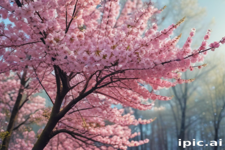 Beautiful Cherry Blossom Trees in Full Bloom Against a Serene Background