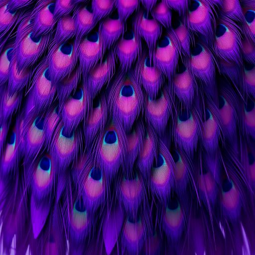 Majestic Purple Peacock Feathered Layers cascading down in a gradient of rich plum to vibrant indigo, styled to mimic the appearance of iridescent peacock feathers