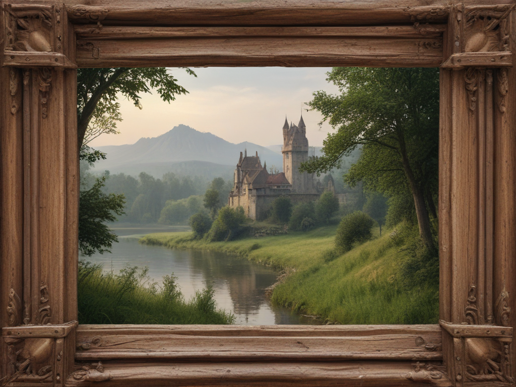 Medieval fantasy wood frame landscape