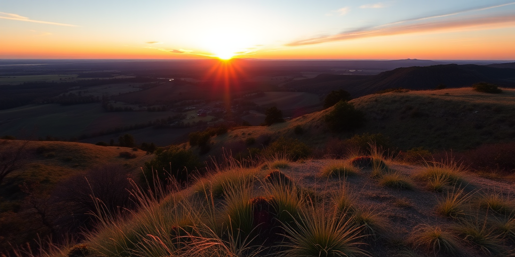 Generate a high-resolution image of a serene landscape at sunset, using a Canon EOS R5 with a 24-70mm f/2.8 lens, 1/125 sec shutter speed, ISO 100, f/8 aperture, wide-angle view capturing vibrant colors and soft lighting.