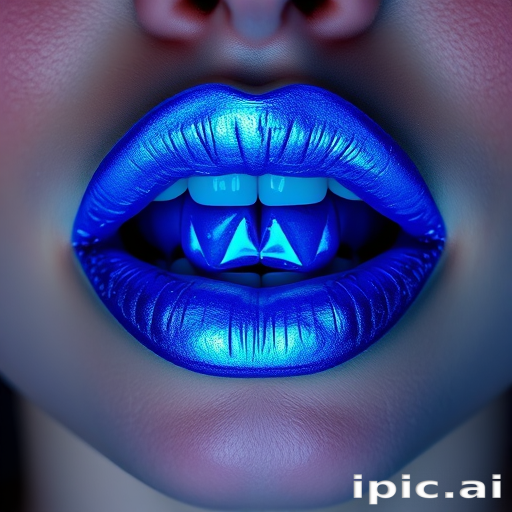 Electric blue holographic lips, titled "Cosmic Frost," showcase a mesmerizing color-shifting effect and a bold, avant-garde appearance