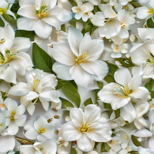 Delicate Arrangement of White Flowers with Lush Green Leaves in Full Bloom