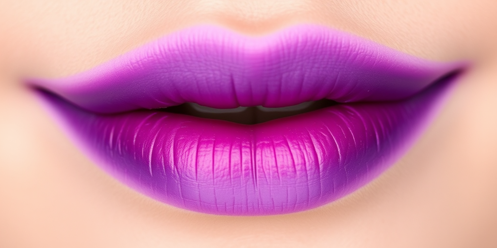 Gradient ombré lips fading from rich purple to pale lavender, christened "Twilight Haze," featuring a hydrating balm-like texture for comfort