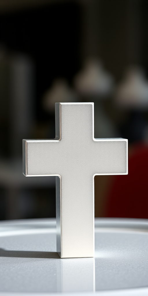 Create a high-resolution image of a silver plus sign on a transparent background, shoot with a DSLR camera, 50mm lens, f/2.8 aperture, ISO 100, natural light, focus on the sign with a blurred background.