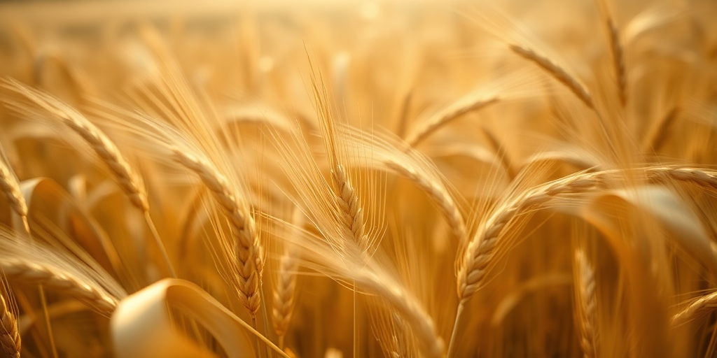 close-up of golden wheat field with swaying stalks, soft natural lighting, shallow depth of field, 50mm lens, f/1.8, ISO 200, captured from an eye-level angle using a DSLR camera