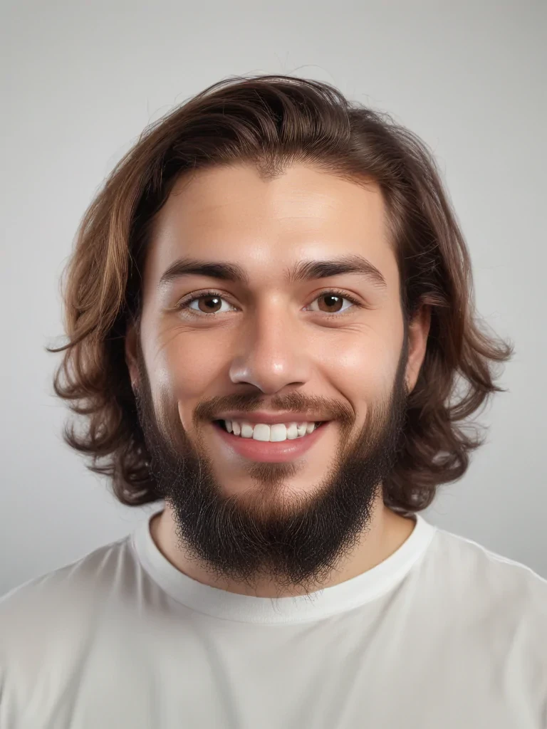 Bright and Cheerful Portrait of a Young Man with Long Hair