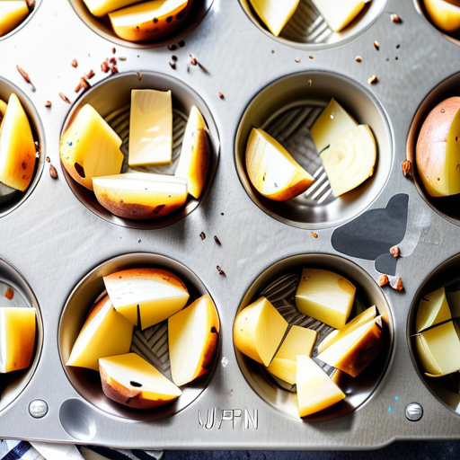 quartered potatoes in muffin pan