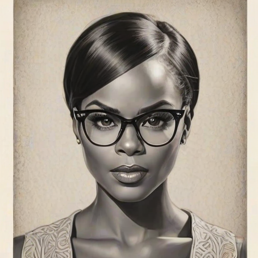 Charming Tika Sumpter, pencil sketch, portrait of Pleasing woman 1935s in glasses, hair style beatnik, outline, clear lines, fine lines, 8k