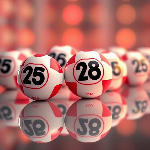 Create a highly detailed illustration of lottery balls with numbers on a reflective surface, soft lighting, 50mm lens, f/2.8 aperture, ISO 100, shot from a low angle to enhance depth and focus, using a digital SLR camera.
