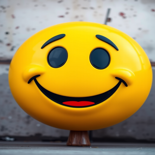 Create a vibrant, high-resolution image of a cartoonish yellow smiley face with a playful expression, using a Canon EOS 5D Mark IV camera, 85mm lens, f/1.8 aperture, ISO 100, and shot in natural lighting for enhanced color saturation and detail.