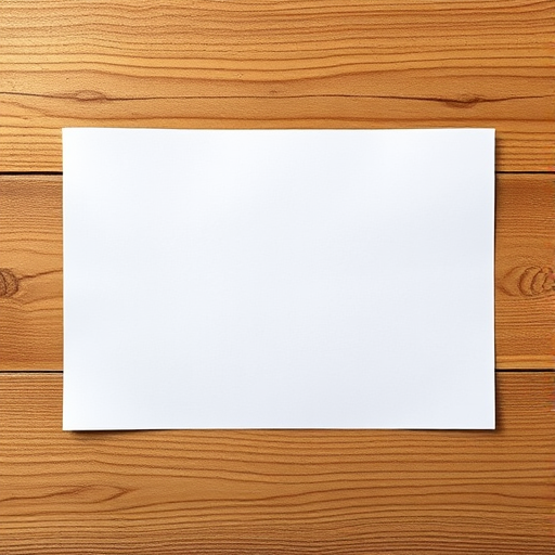 A clean, blank sheet of paper on a wooden surface, captured with a Canon EOS R5, 50mm lens, f/1.8 aperture, ISO 100, natural lighting, top-down view to emphasize texture and color contrast.