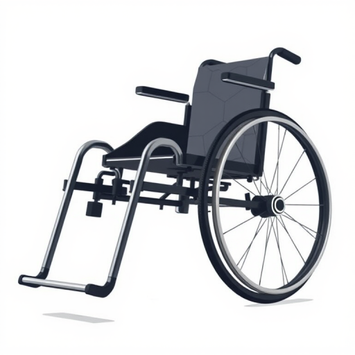 Create a high-resolution vector-style illustration of a simple, minimalist wheelchair with two large wheels and a sleek design, captured from a slightly elevated angle using a DSLR camera at f/8, ISO 100, with a 50mm lens, ensuring a clean background to emphasize the wheelchair's form and details.