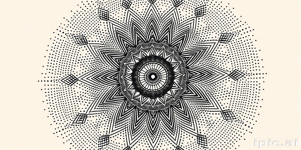Dotwork mandala tattoo with intricate geometric patterns radiating from a central point, utilizing thousands of tiny dots to create gradients and intricate details for a mesmerizing optical illusion effect
