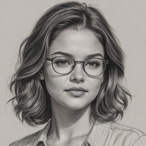 Radiant Danielle Campbell, pencil sketch, portrait of Attractive woman 1935s in glasses, hair style beatnik, outline, clear lines, fine lines, 8k
