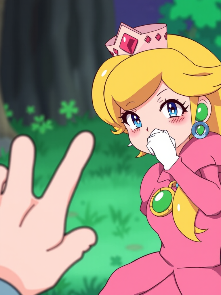 boop, poking, Princess Peach, solo focus, offscreen character, hand, source_anime