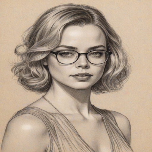 Appealing Melissa George, pencil sketch, portrait of Attractive woman 1920s in glasses, hair style beatnik, outline, clear lines, fine lines, 8k