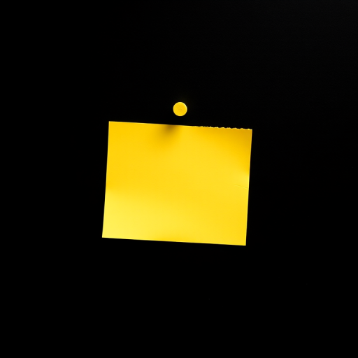 yellow sticky note pinned to a black background, high resolution, 50mm lens, f/2.8 aperture, ISO 100, top-down view, natural lighting