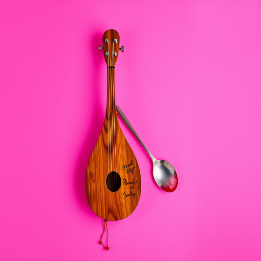 generate a vibrant digital artwork featuring a stylized pipa and spoon against a bold pink background, using a high-resolution 24MP camera with a 50mm lens, f/1.8 aperture, and an ISO of 100 for enhanced clarity and depth of field.