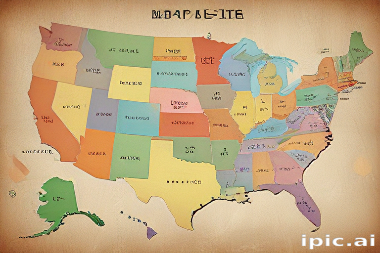 Pick A State Map A Colorful Map of the United States with Unique State Names and Borders.