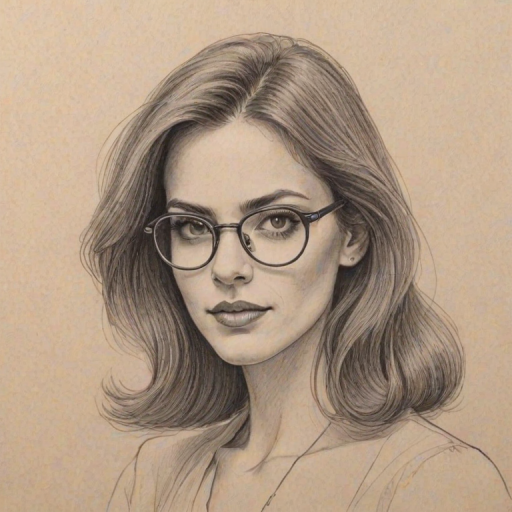 Wonderful Sophie Winkleman, pencil sketch, portrait of Bewitching woman 1978s in glasses, hair style beatnik, outline, clear lines, fine lines, 8k