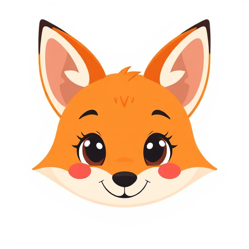Create a cute cartoon fox face with large, expressive eyes, soft pastel colors, and a smiling mouth, using a digital illustration style, with a 50mm lens at f/2.8 for shallow depth of field, capturing vibrant colors and smooth lines.