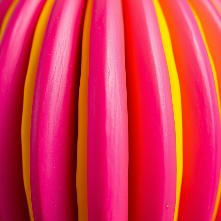 vibrant color stripes in bright yellow, green, pink, and purple, shot with a Canon EOS R5, 50mm lens, f/2.8 aperture, ISO 100, in natural light, top-down view, macro photography style for enhanced detail and texture
