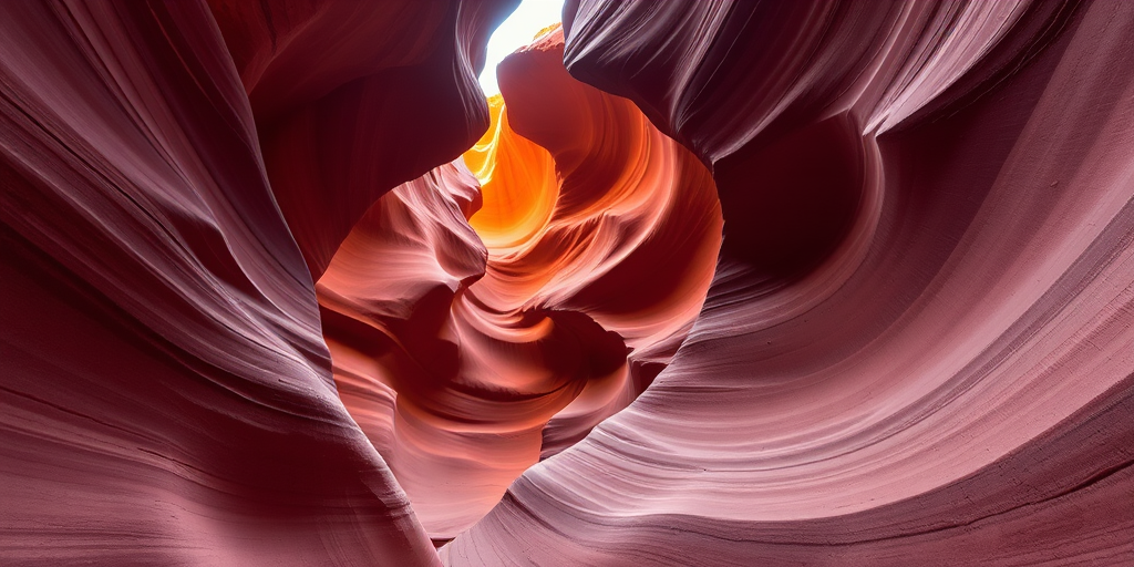 High-resolution image of Antelope Canyon with dynamic lighting, f/8 aperture, ISO 100, 18mm wide-angle lens, shot at golden hour to enhance shadows and textures, using a DSLR camera.