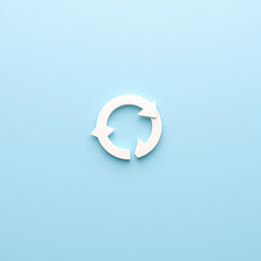 Create a minimalistic design of a refresh icon on a light blue background, camera settings: aperture f/4, ISO 100, shutter speed 1/200s, camera view: top-down, camera style: flat lay, camera type: digital SLR.