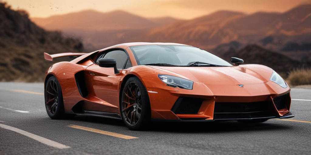 Stunning Orange Sports Car Racing Along a Scenic Mountain Road at Sunset
