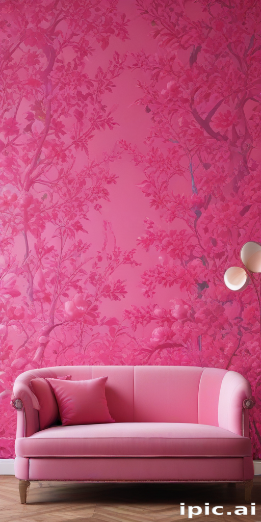 Chic Pink Living Room with Floral Wallpaper and Stylish Sofa Design