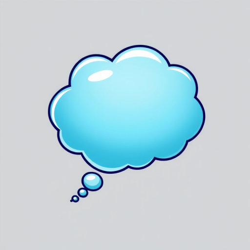 Create a high-resolution image of a cartoon-style blue thought bubble with a gradient effect, using a soft-focus lens, 50mm focal length, aperture f/2.8, ISO 100, and top-down view against a transparent background.