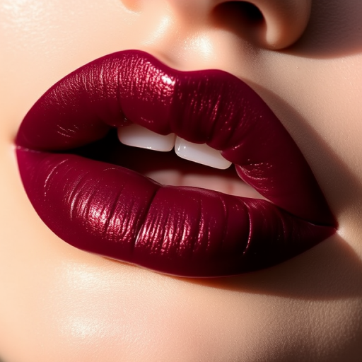 Glossy deep plum lips with a metallic sheen, "Midnight Mystique" boasts a perfectly defined cupid's bow and rich, moisturized texture that catches the light beautifully