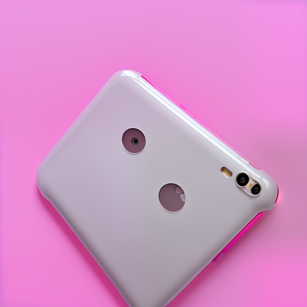 A Close-Up View of a Stylish Smartphone on a Vibrant Pink Background.