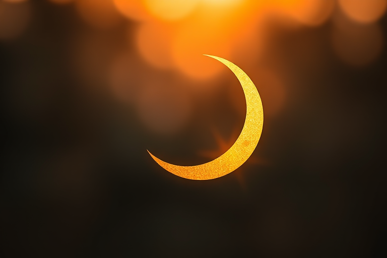 Create a high-resolution image of a crescent moon and star symbol, soft focus background, golden hour lighting, shot with a DSLR camera at f/2.8, 50mm lens, ISO 200, vivid colors and enhanced contrast.