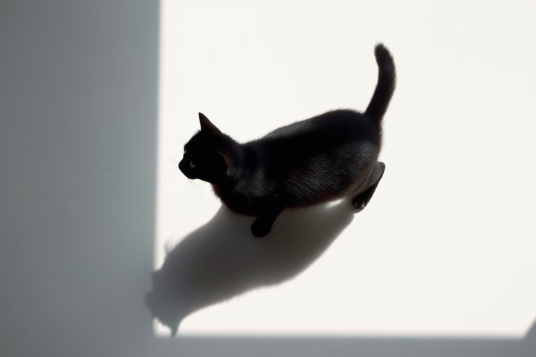 Create a high-quality black silhouette of a cat on a white background, captured with a Canon EOS R5, 50mm lens, f/1.8 aperture, 1/200 sec shutter speed, ISO 100, top-down view, natural lighting for enhanced clarity.