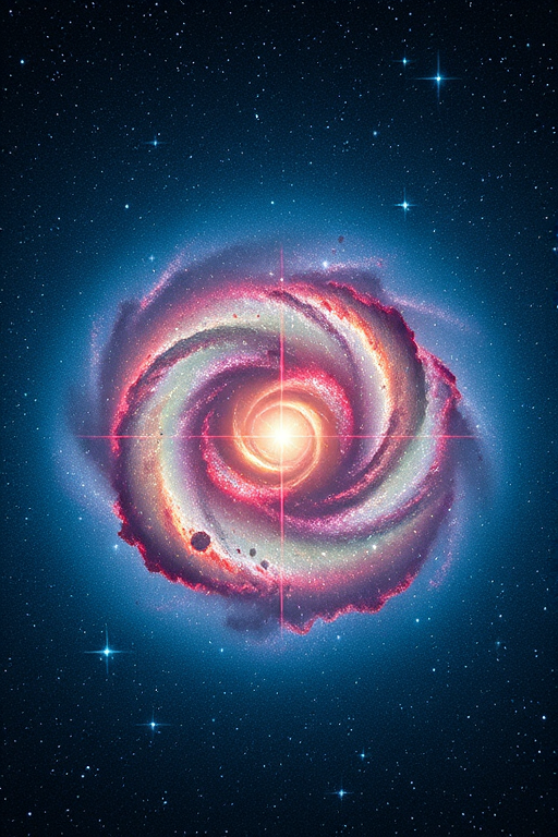 prompt a high-resolution image of a swirling galaxy with vibrant colors and luminous stars, captured with a Canon EOS R5 camera, 24mm lens, f/2.8 aperture, ISO 800, 1/100s shutter speed, with a wide-angle view and astrophotography style for enhanced detail and depth.