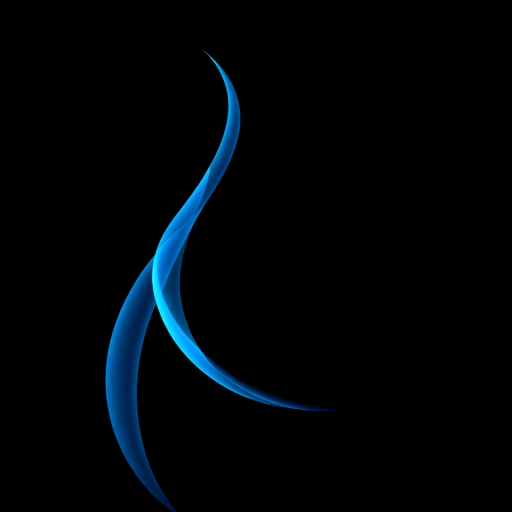 Create a vector graphic of a dynamic blue curve design on a black background, using a Canon EOS R5 with a 50mm f/1.2 lens, aperture set to f/4, ISO 100, and a wide-angle view for clarity and detail.
