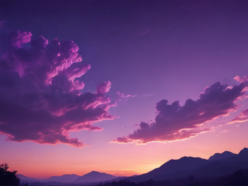 Majestic Sunset Over Mountains with Vibrant Purple and Pink Clouds