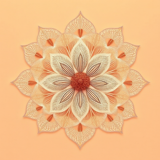 Generate a high-resolution image of a delicate floral pattern on a peach background, using a DSLR camera with a 50mm lens, aperture set to f/2.8, ISO 100, and a soft focus style to enhance texture and detail.