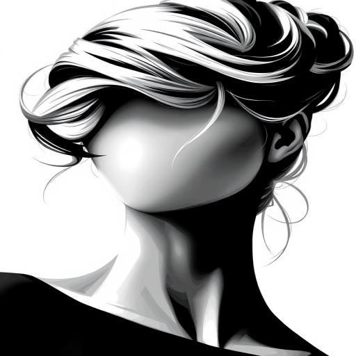 Create a high-resolution black and white illustration of a woman with an elegant hairstyle, shot with a Canon EOS 5D Mark IV, 50mm lens, at f/1.8, ISO 100, using a soft focus effect to enhance the details and texture.