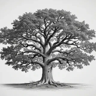 oak tree clipart black and white