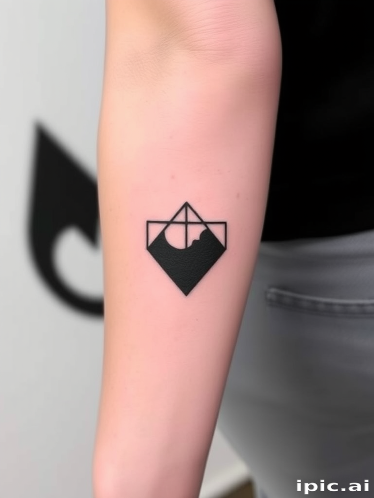 Minimalist blackwork "Shadow Silhouette" tattoo featuring bold geometric shapes and negative space, emphasizing clean lines and stark contrast for a modern and edgy look