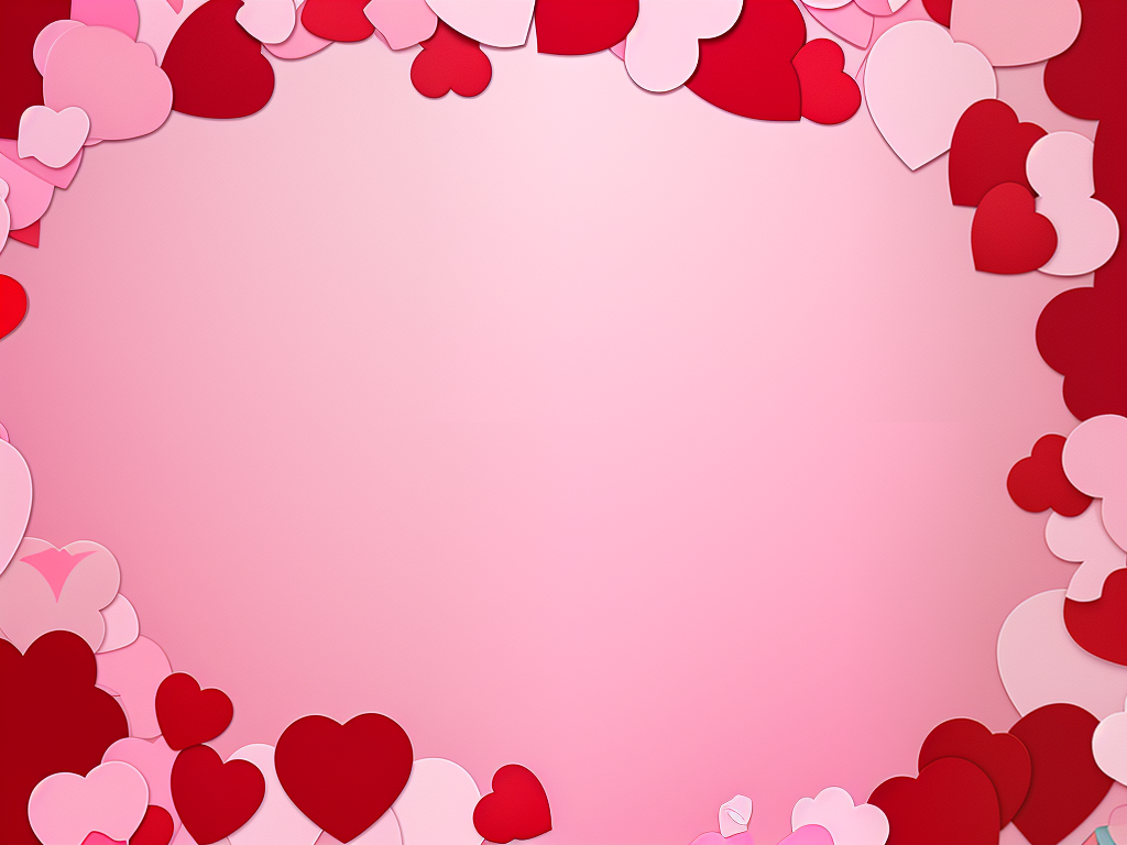 Colorful Heart-Shaped Decorations Framing a Soft Pink Background for Love
