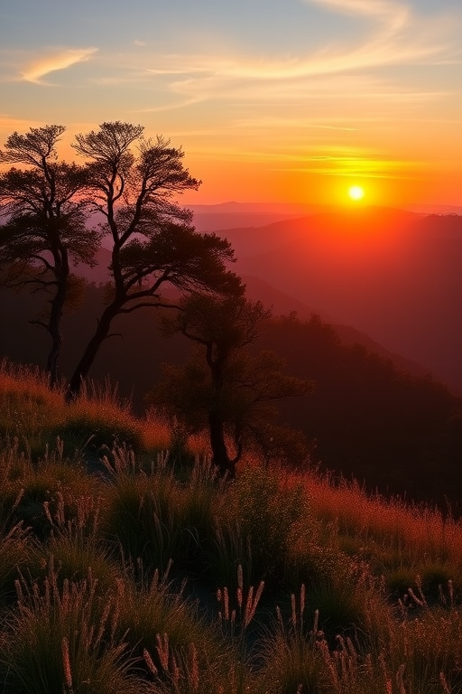 Create a high-resolution image of a serene landscape during sunrise with vibrant colors, using a Canon EOS 5D Mark IV, 24mm f/1.4 lens, ISO 100, aperture f/8, shutter speed 1/125s, capturing a wide-angle view with a balanced composition and natural lighting.