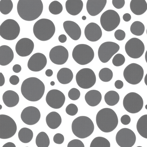 Create a seamless pattern design of irregular, solid dark grey circles on a white background, captured with a Canon EOS R5, 50mm lens, f/2.8 aperture, 1/125 sec shutter speed, in a flat lay perspective with soft natural lighting.