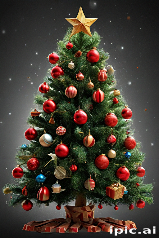 Beautifully Decorated Christmas Tree Adorned with Red Ornaments and Star