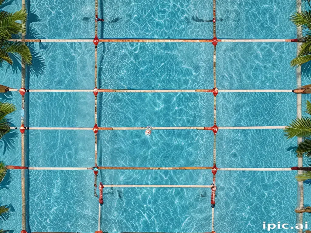 Bird's Eye View of a Sparkling Swimming Pool Surrounded by Palm Trees