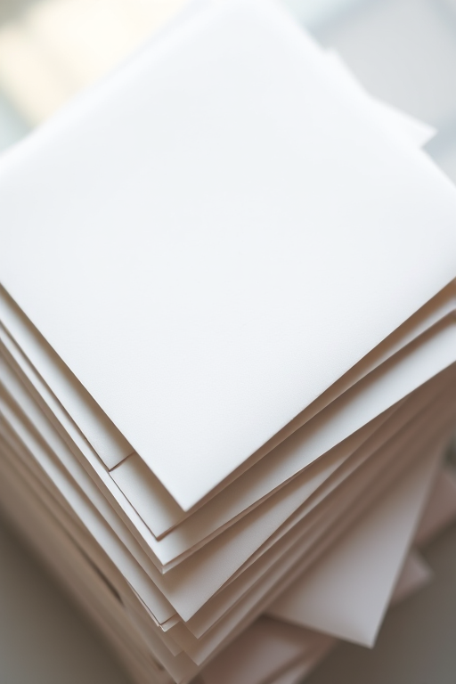 Create a highly detailed image of a stack of rectangular envelopes with a glossy finish under soft natural lighting, captured with a DSLR camera, 50mm lens, f/1.8 aperture, ISO 200, top-down view for a clean and professional look.