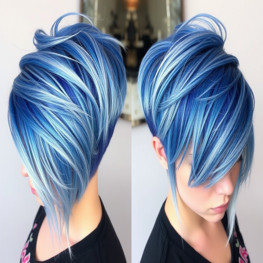 Edgy blue and silver undercut dubbed "Electric Frost" combines a closely cropped sides with long, swept-over top layers featuring a metallic sheen and icy highlights